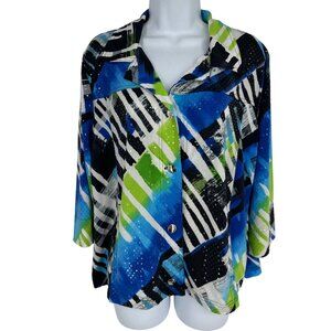 Toni Morgan Womens Abstract Button-Up Long Sleeve Blouse Size PX